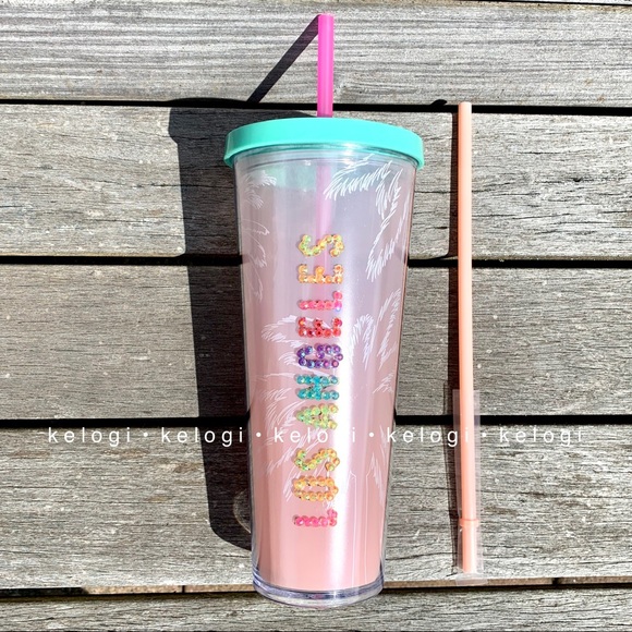 🌈NEW🌈Starbucks Custom Rainbow Bedazzled Bling Iridescent Los Angeles Tumbler - Picture 4 of 8